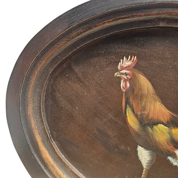 VTG Hand-Painted Primitive Rooster Oval Wood Wall Plaque Tray Platter Folk Art - Picture 2 of 8